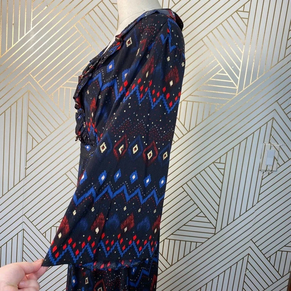 & Other‎ Stories Dress Faux Wrap Midi Maxi Geometric Print Black Blue Red Size 4 - Picture 7 of 12